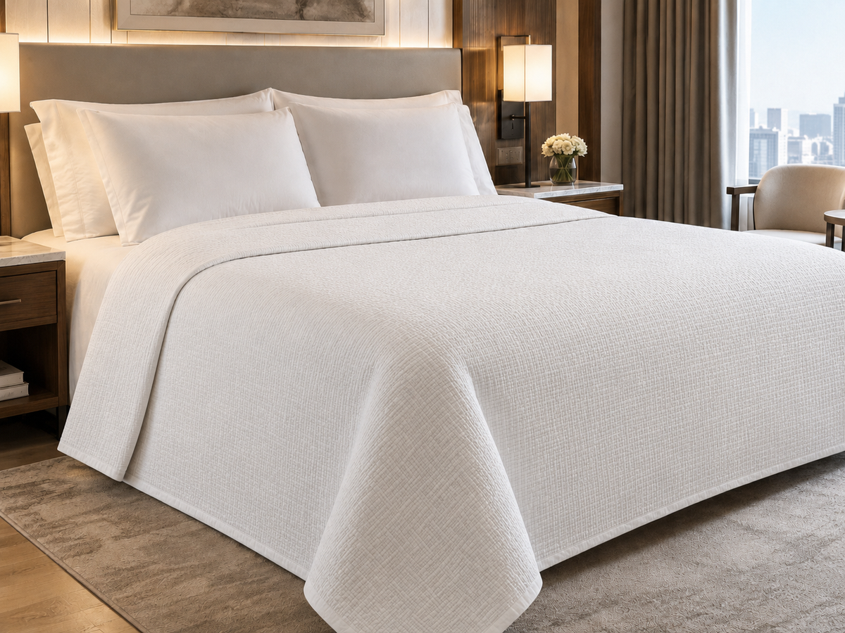 Beyaz küçük karo desenli otel pikesi