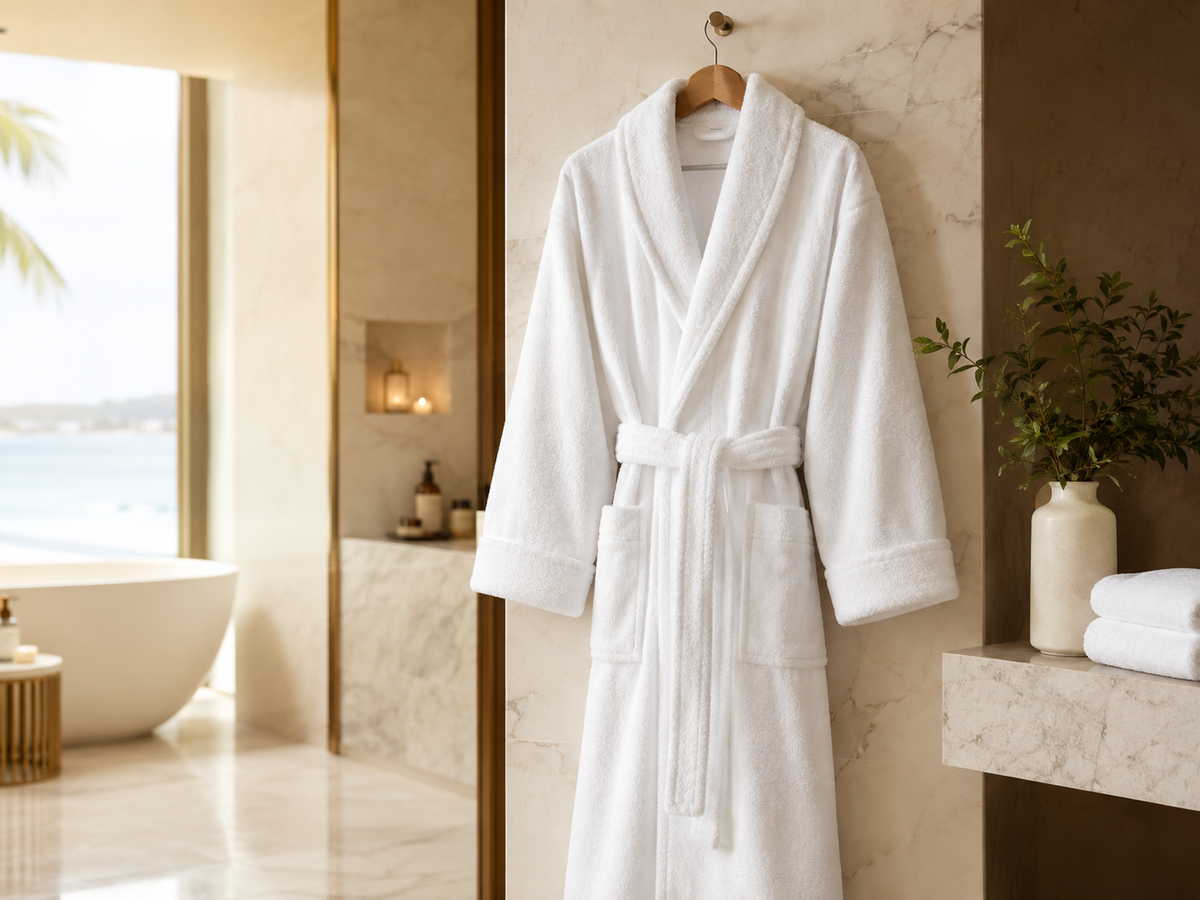 Otel ve spa kullanımı için beyaz bornoz