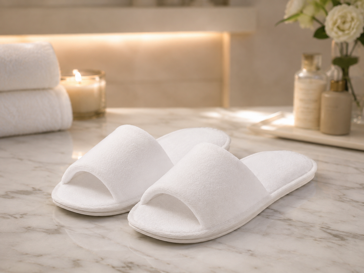 Otel ve spa kullanımı için beyaz terlik