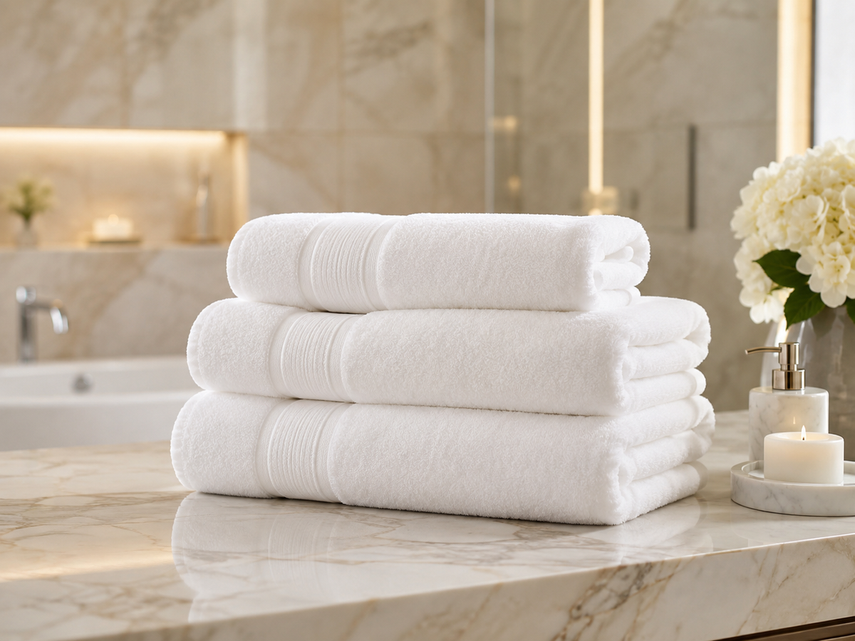Spa alanları için beyaz havlu grubu