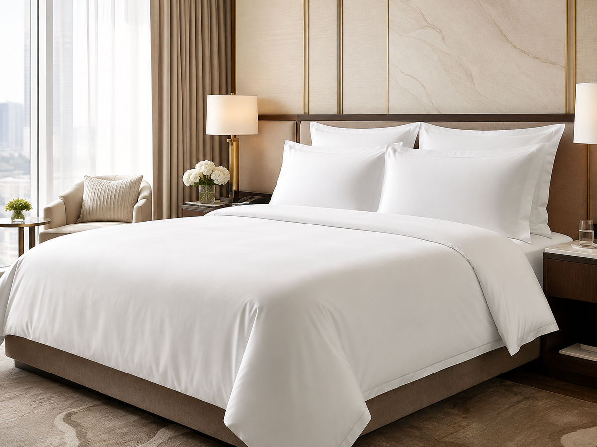 Otel yatak tekstili için beyaz nevresim takımı